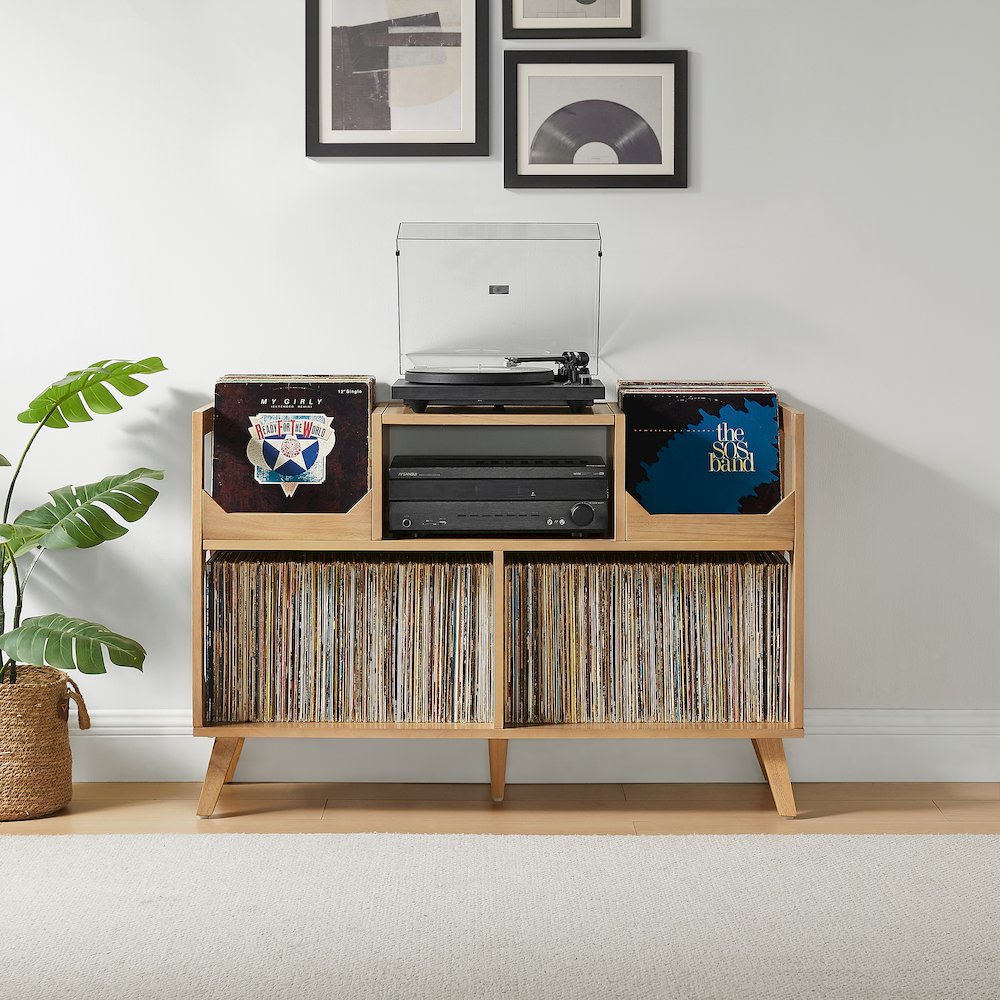 Asheville Large Record Player Stand With Vinyl Storage Natural