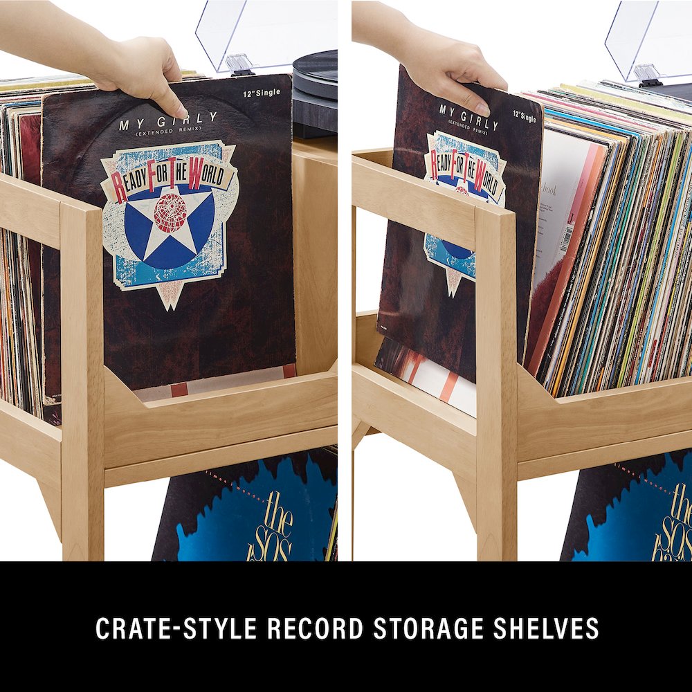 Asheville Large Record Player Stand With Vinyl Storage Natural