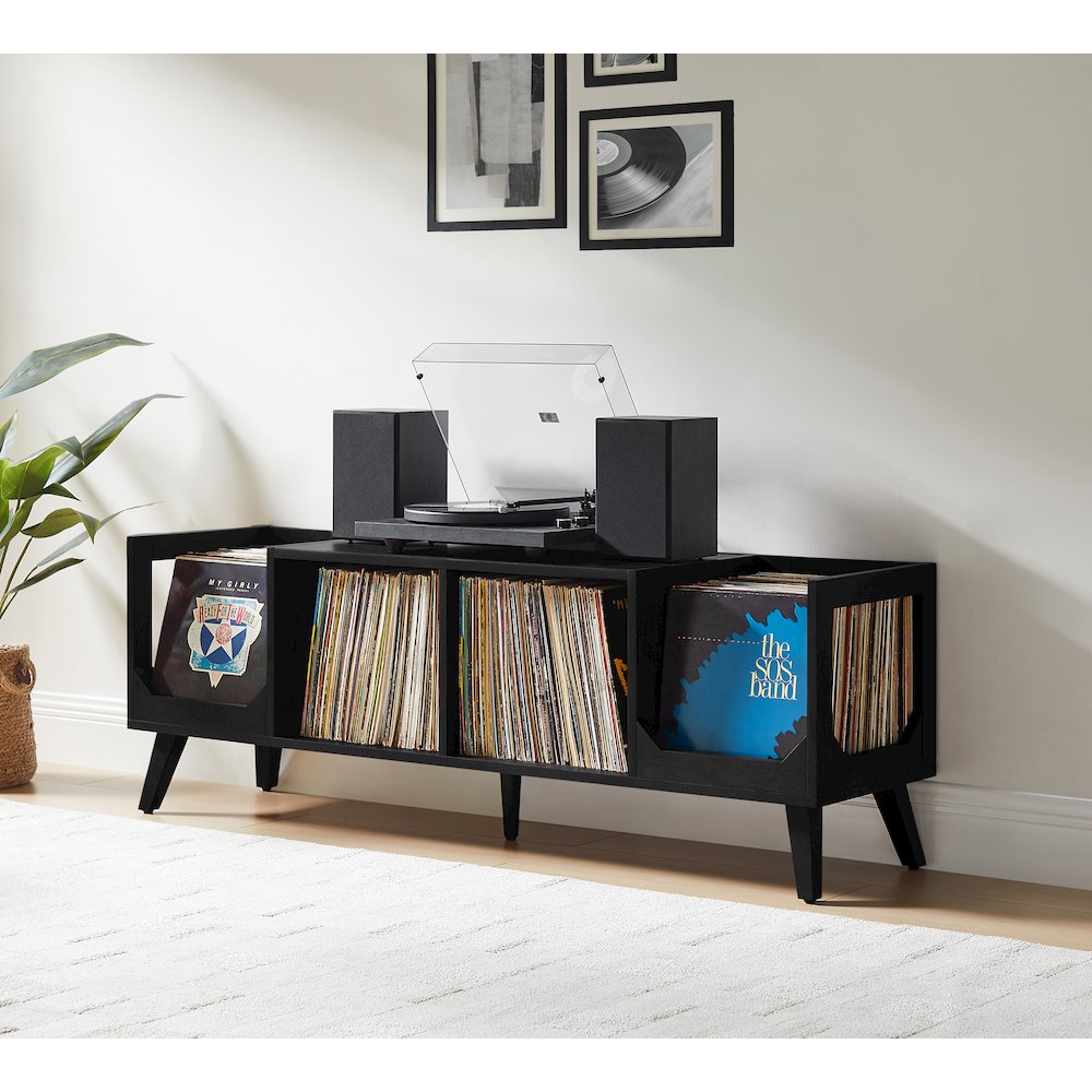 Asheville Low Record Player Stand With Vinyl Storage