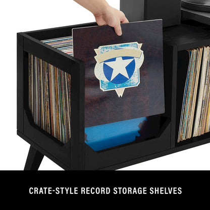 Asheville Low Record Player Stand With Vinyl Storage