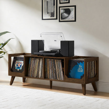 Asheville Low Record Player Stand With Vinyl Storage Brown