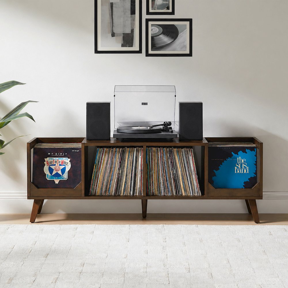Asheville Low Record Player Stand With Vinyl Storage Brown