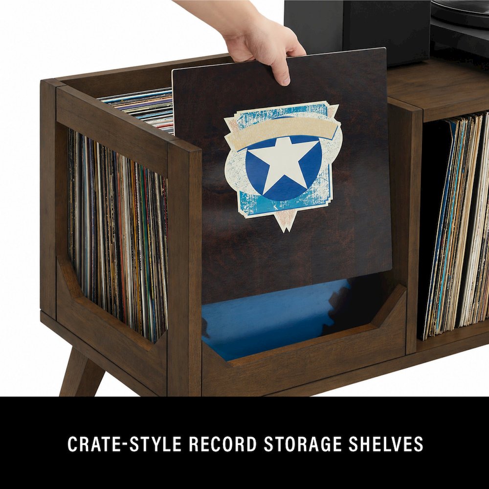 Asheville Low Record Player Stand With Vinyl Storage Brown
