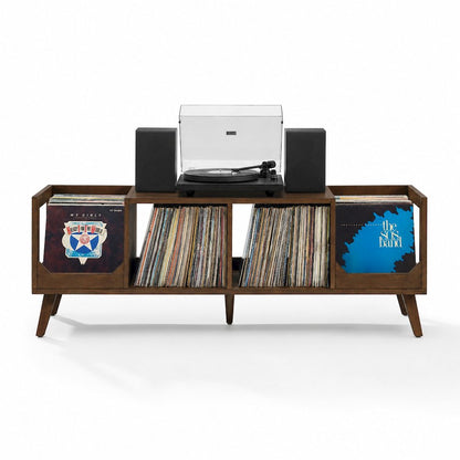Asheville Low Record Player Stand With Vinyl Storage Brown