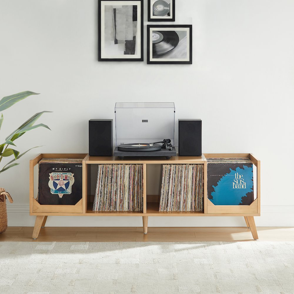 Asheville Low Record Player Stand With Vinyl Storage Natural