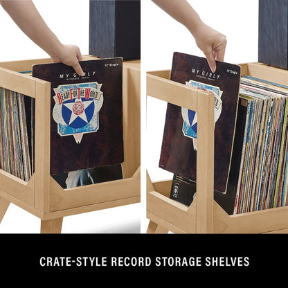 Asheville Low Record Player Stand With Vinyl Storage Natural