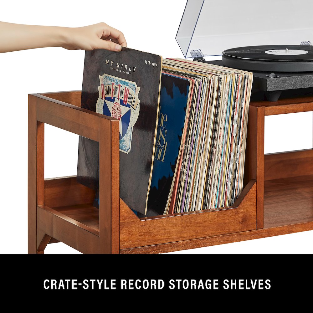 Asheville Low Record Player Stand With Vinyl Storage