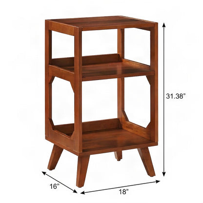 FurniFact Record Player Stand with Vinyl Storage and Open Shelf, Walnut