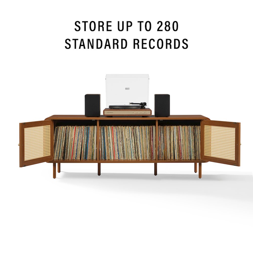 Nora Modern Record Player Cabinet With Vinyl Storage, Rattan Turntable Stand