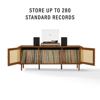Nora Modern Record Player Cabinet With Vinyl Storage, Rattan Turntable Stand