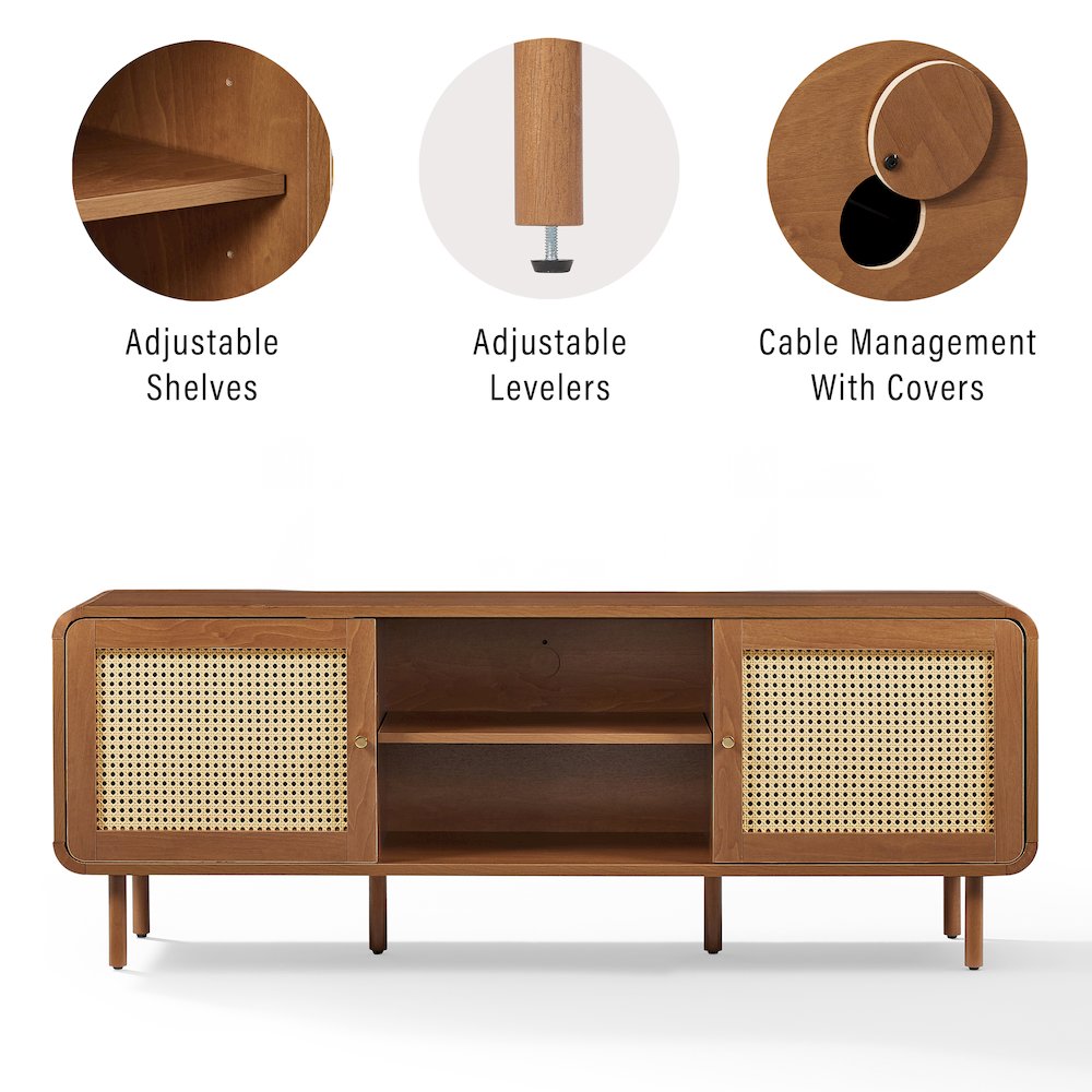Nora Modern Record Player Cabinet With Vinyl Storage, Rattan Turntable Stand