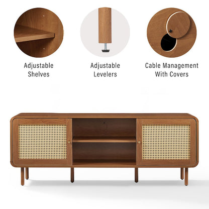 Nora Modern Record Player Cabinet With Vinyl Storage, Rattan Turntable Stand