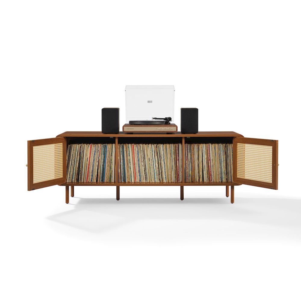 Nora Modern Record Player Cabinet With Vinyl Storage, Rattan Turntable Stand