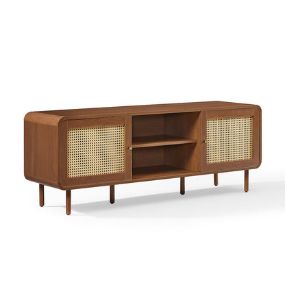 Nora Modern Record Player Cabinet With Vinyl Storage, Rattan Turntable Stand