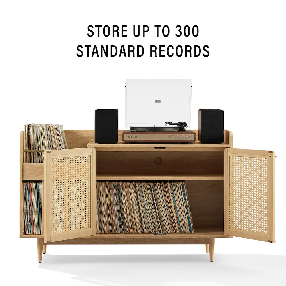 Maeve Record Player Cabinet, Vinyl Storage, Rattan Turntable Stand for Records