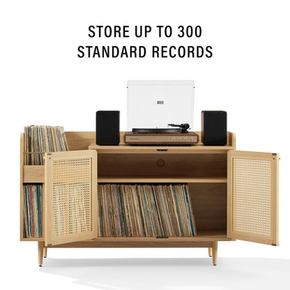 Maeve Record Player Cabinet, Vinyl Storage, Rattan Turntable Stand for Records