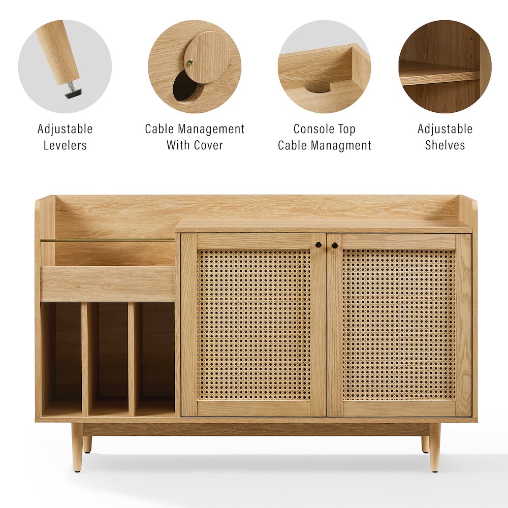 Maeve Record Player Cabinet, Vinyl Storage, Rattan Turntable Stand for Records