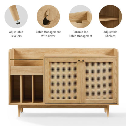 Maeve Record Player Cabinet, Vinyl Storage, Rattan Turntable Stand for Records