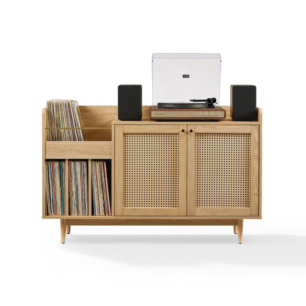 Maeve Record Player Cabinet, Vinyl Storage, Rattan Turntable Stand for Records