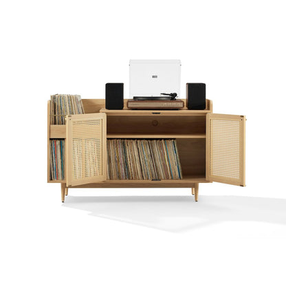 Maeve Record Player Cabinet, Vinyl Storage, Rattan Turntable Stand for Records