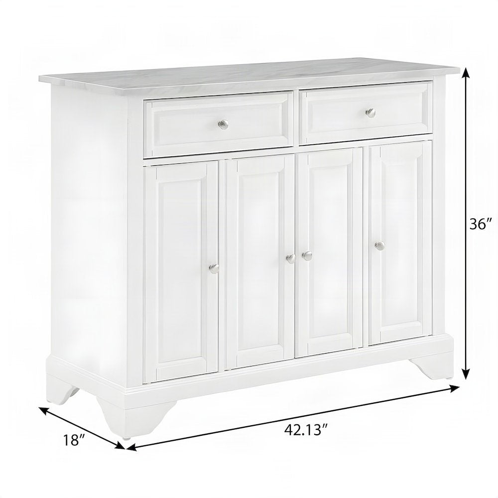 FurniFact Kitchen Island with Faux Marble Top and Drawers, Distressed White