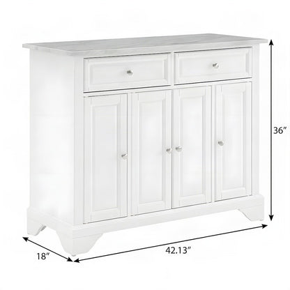 FurniFact Kitchen Island with Faux Marble Top and Drawers, Distressed White