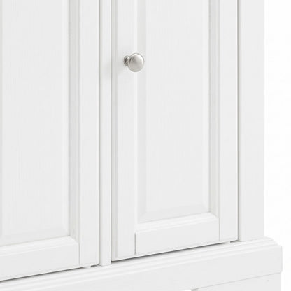 FurniFact Kitchen Island with Faux Marble Top and Drawers, Distressed White