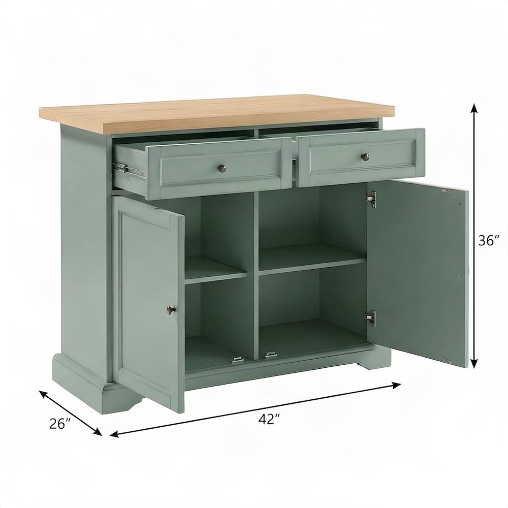 FurniFact Kitchen Island with Veneer Countertop, Distressed Seafoam Blue