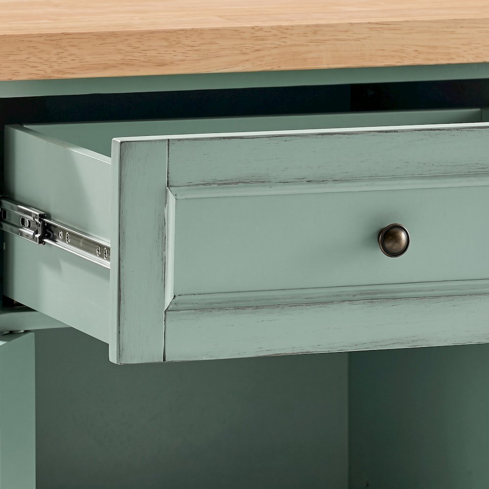 FurniFact Kitchen Island with Veneer Countertop, Distressed Seafoam Blue