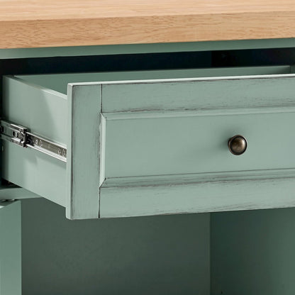 FurniFact Kitchen Island with Veneer Countertop, Distressed Seafoam Blue
