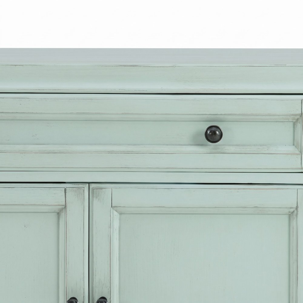 FurniFact Sideboard with Two Cabinets and Drawers, Distressed Seafoam Blue