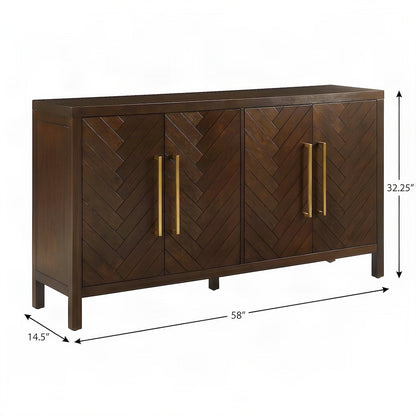 FurniFact Sideboard with Herringbone Doors and Metal Hardware, Dark Brown