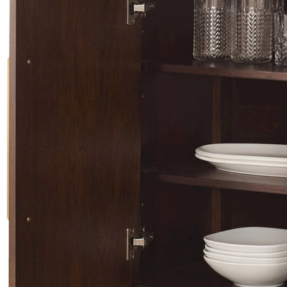 FurniFact Sideboard with Herringbone Doors and Metal Hardware, Dark Brown