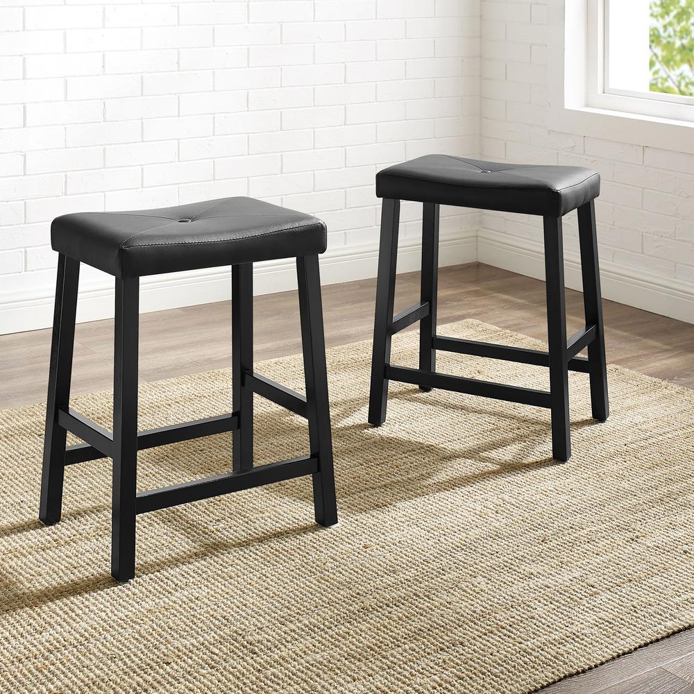 Upholstered Saddle Seat 2Pc Counter Height Bar Stool Set - 2 Stools