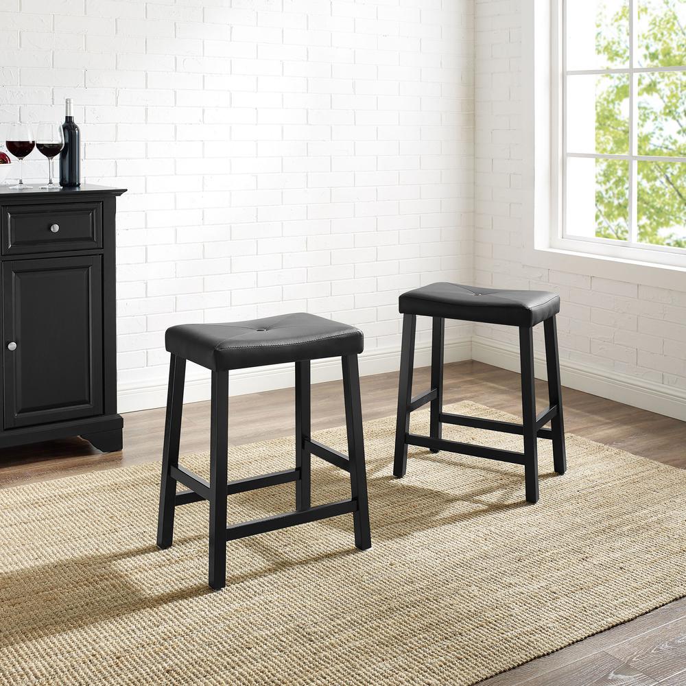 Upholstered Saddle Seat 2Pc Counter Height Bar Stool Set - 2 Stools