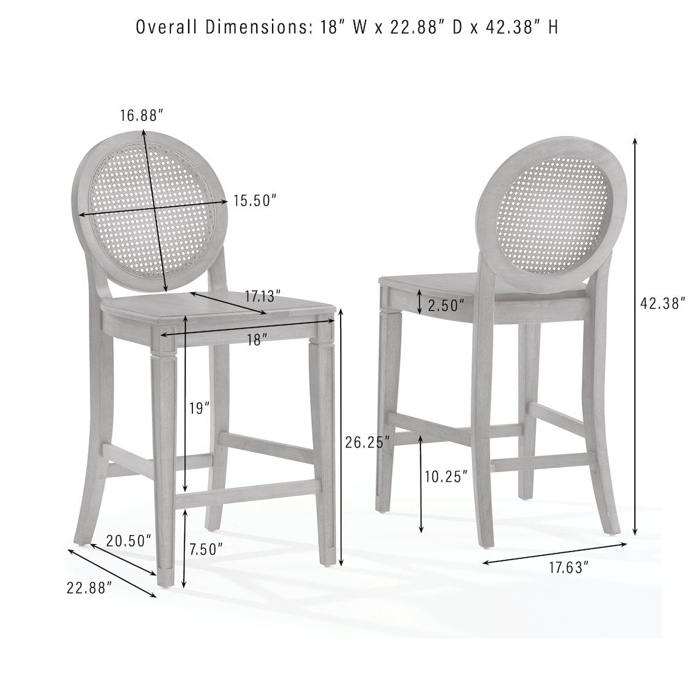 Katia 2-Piece Cane-Back Counter Stool Set - 2 Cane-Back Counter Stools