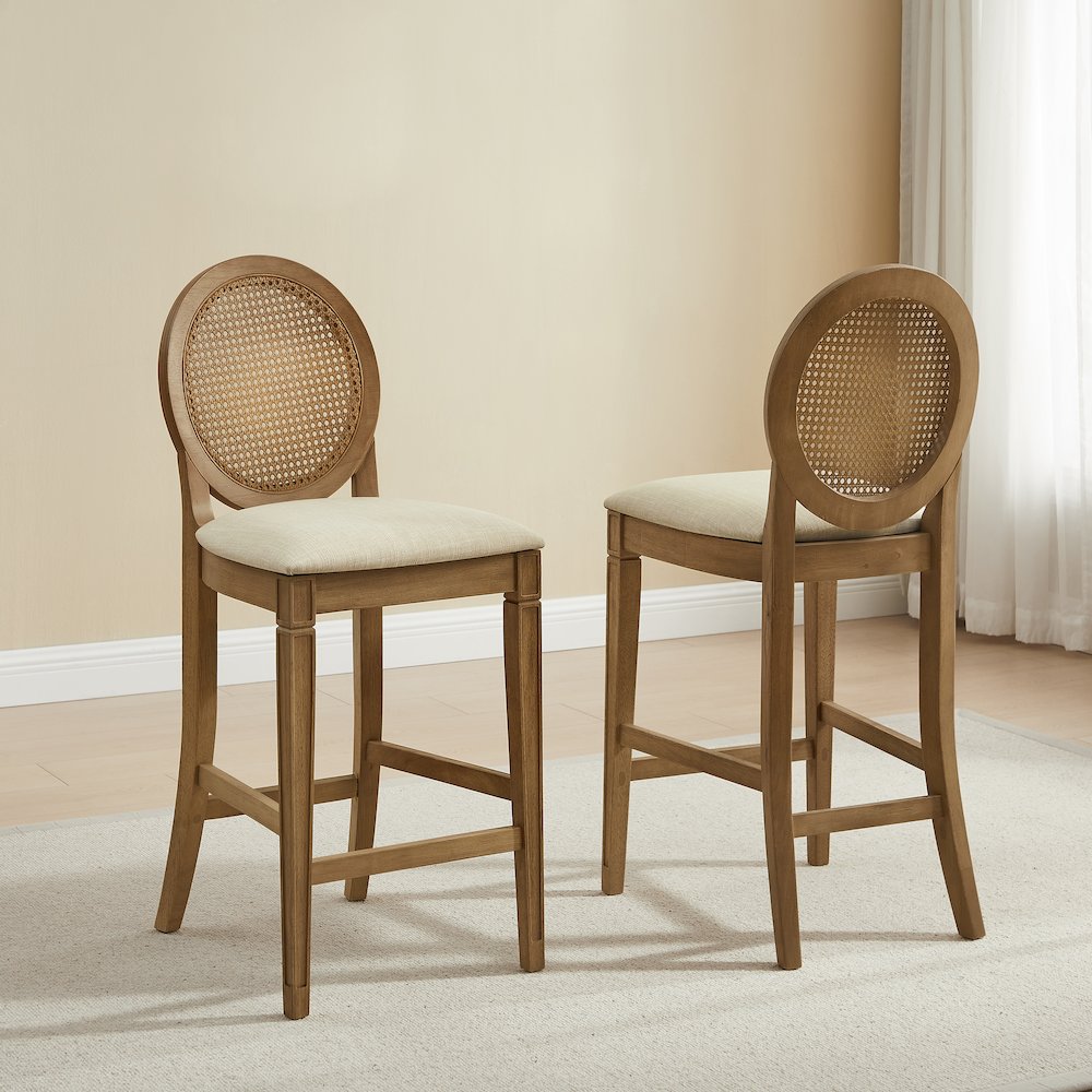 Katia 2-Piece Cane-Back Counter Stool Set - 2 Cane-Back Counter Stools