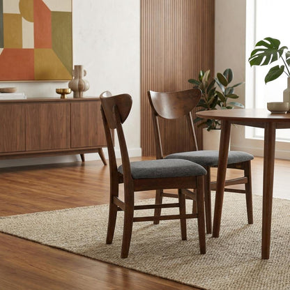 Wood Dining Chairs with Upholstered Seats and Curved Backrest, Set of 2
