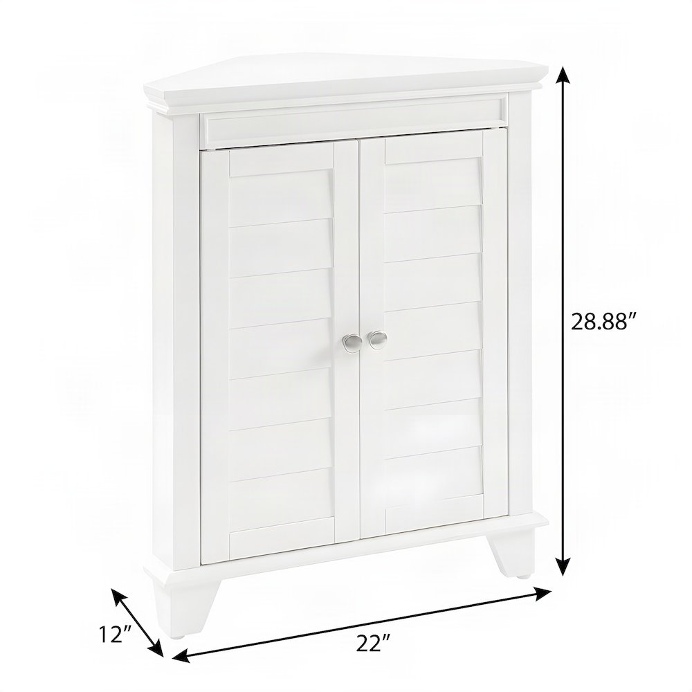 FurniFact Corner Storage Cabinet with Louvered Door and Two Shelves, White