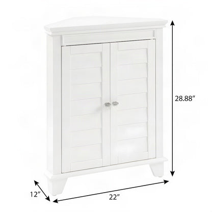 FurniFact Corner Storage Cabinet with Louvered Door and Two Shelves, White