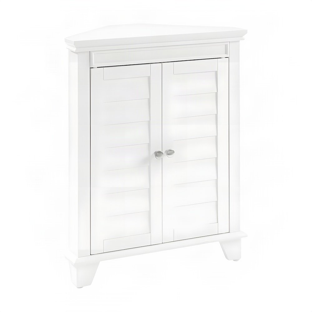 FurniFact Corner Storage Cabinet with Louvered Door and Two Shelves, White