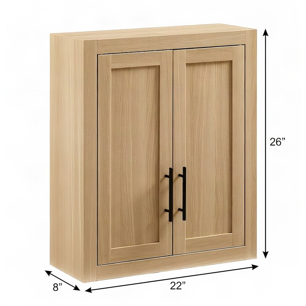 FurniFact Wall Storage Cabinet with Shaker-Style Doors and Shelves, Natural