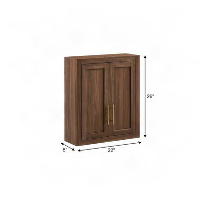 FurniFact Wall Storage Cabinet with Double Doors and Wood Veneer, Walnut