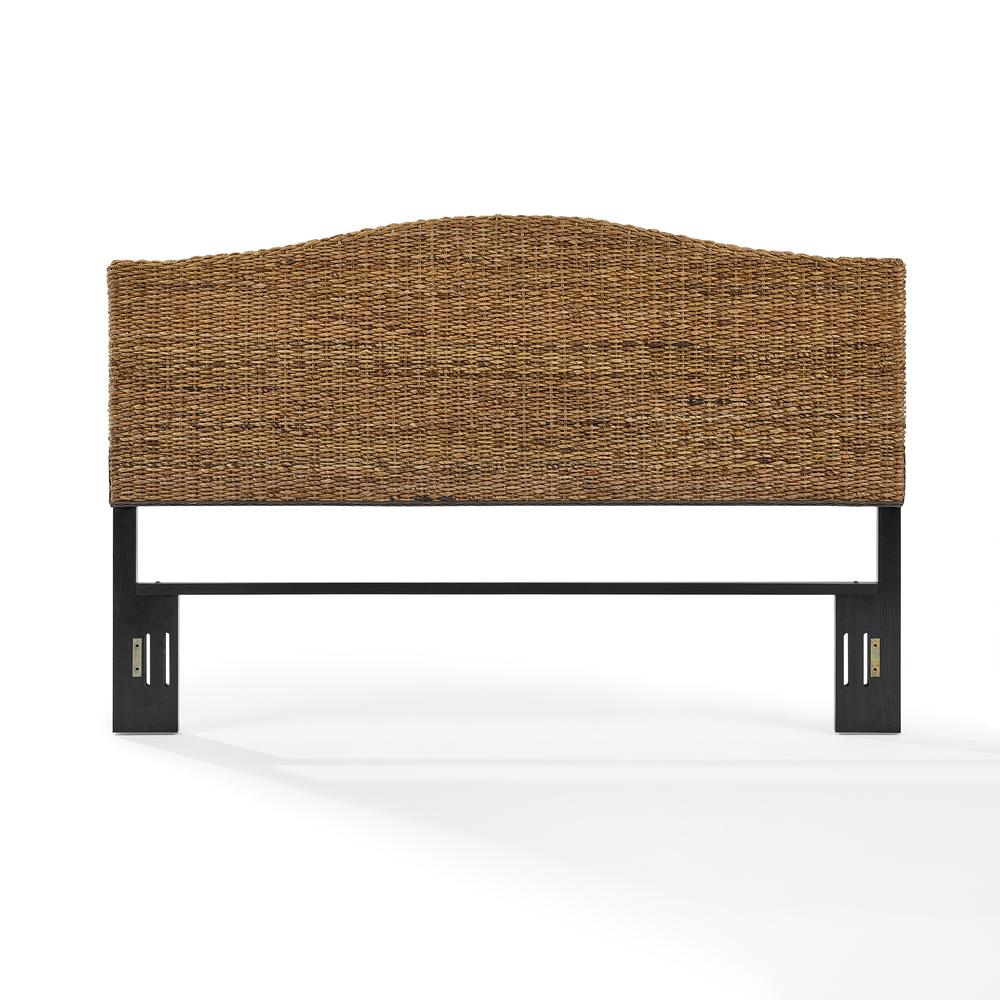Elegant Brown King Size Headboard with Coastal Banana Leaf Weave Design