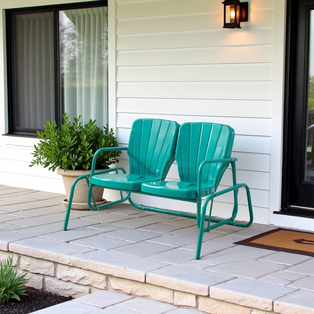 Turquoise Outdoor Loveseat Glider – Retro Furniture Seating for Two People