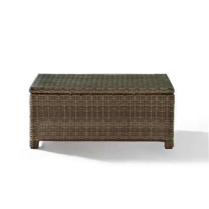 Weathered Brown Wicker Coffee Table for Outdoor Living Spaces
