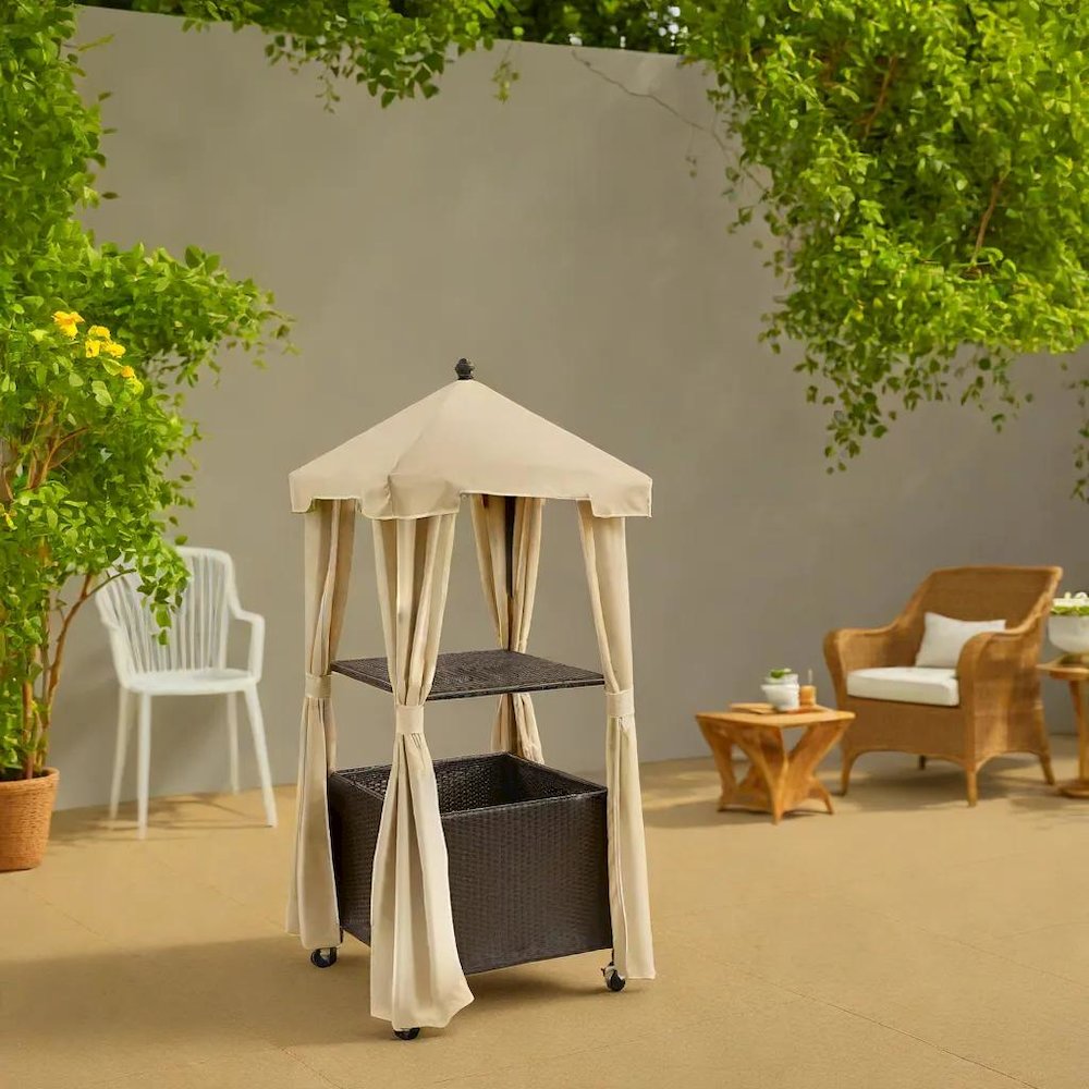 Stylish Beige Outdoor Wicker Towel Valet with Weather-Resistant Features