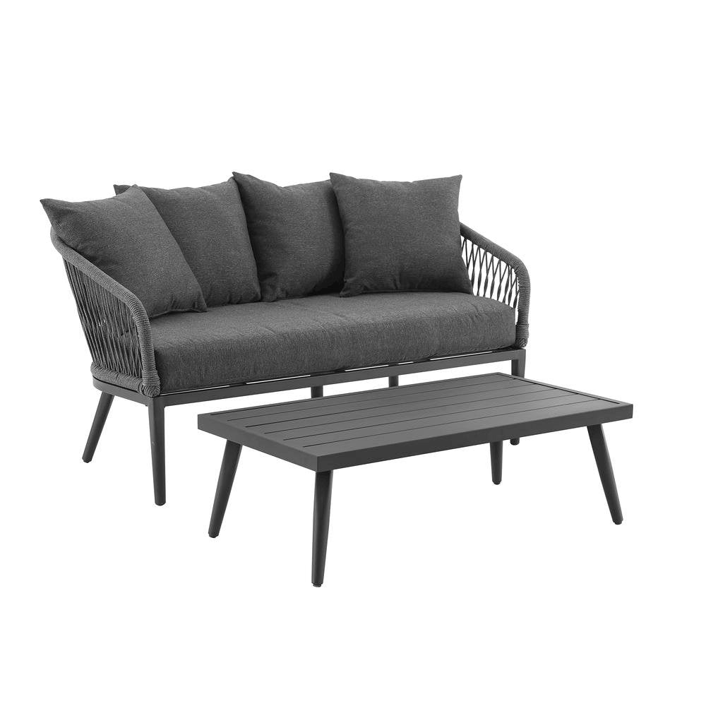 Gray Wicker Outdoor Loveseat and Coffee Table Patio Furniture Set for Two