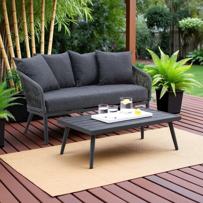 Gray Wicker Outdoor Loveseat and Coffee Table Patio Furniture Set for Two
