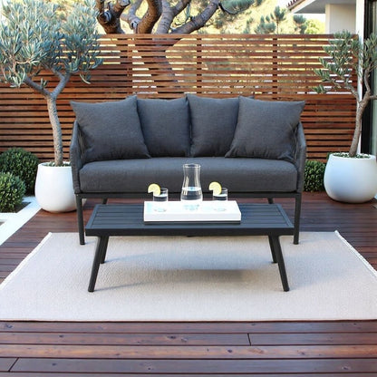 Gray Wicker Outdoor Loveseat and Coffee Table Patio Furniture Set for Two
